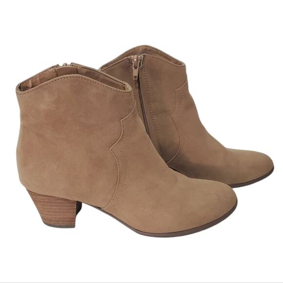 Carlos Santana | Harper Tan Camel Faux Suede Western Heeled Ankle Booties - Picture 1 of 10